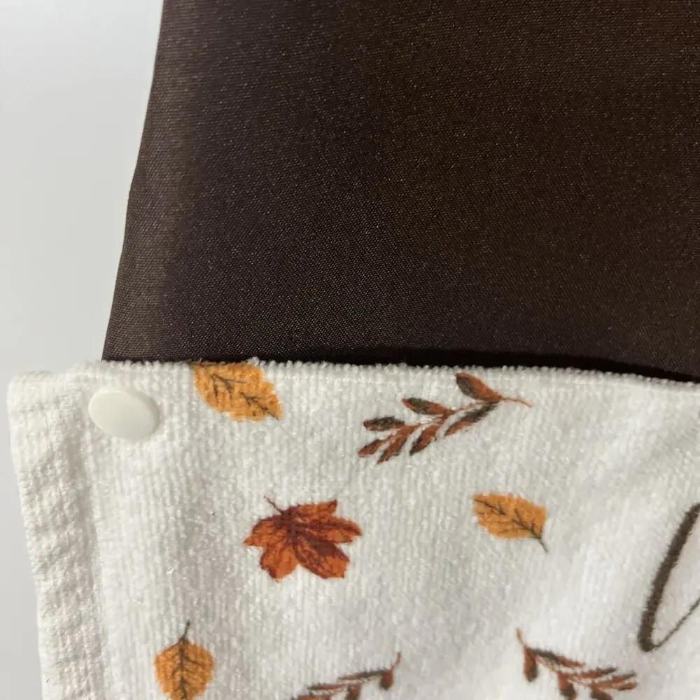 Custom Made Kitchen Apron With Embroidery & Removable Towel Washable Happy Fall